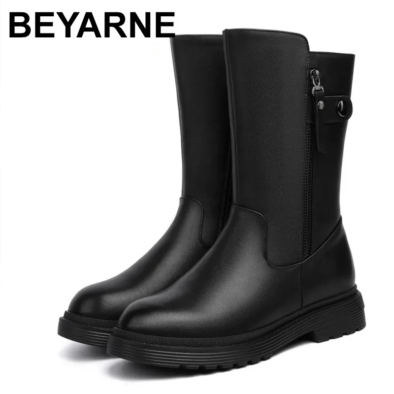 

Women Boots Large Size 41 42 43 Non-Slip Genuine Leather Women Half Boots Natural Wool Winter MomWomen Half Boots