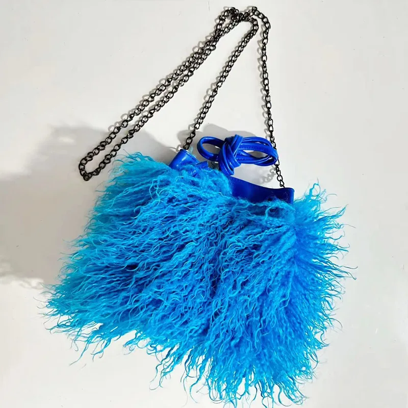Bolso de lujo con borlas de colores y cordón peludo para mujer, bolso de felpa estilo Harajuku Street Punk Y2k, bolso de hombro de piel sintética para chicas atractivas