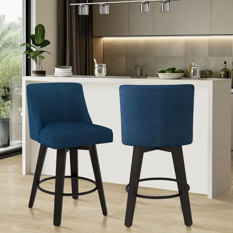 

360°Swivel Counter Bar Stools With Thicken Cushion Back,Fabric Upholstered Counter Height Chair,26" Height Kitchen Island Stools