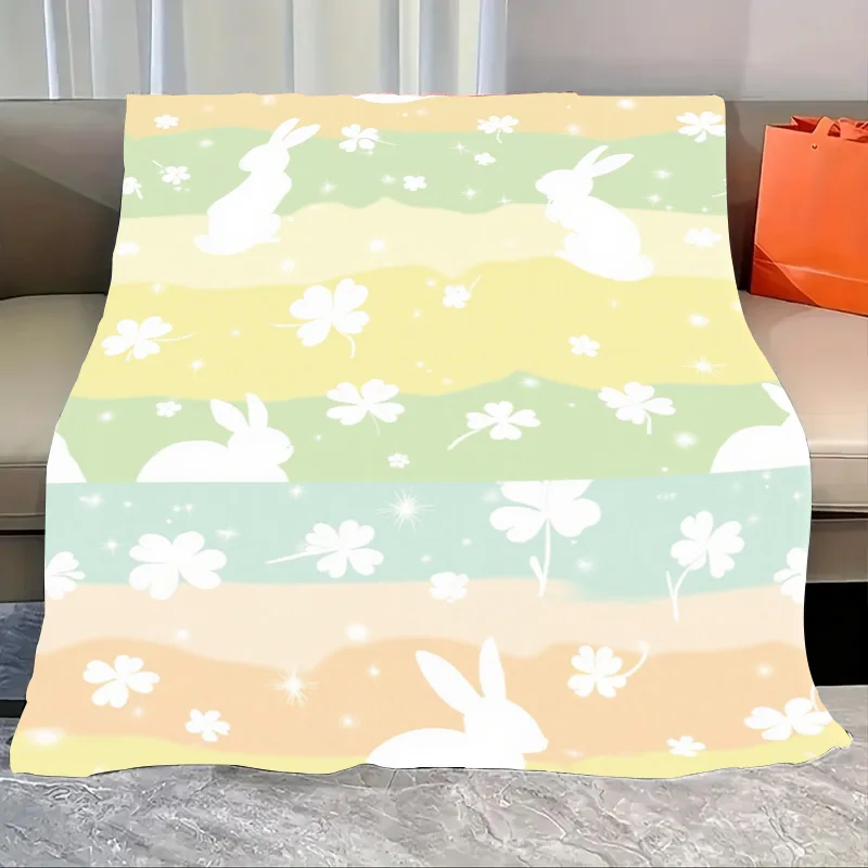 Lightweight Flannel Bunny Clover Print Baby Blanket