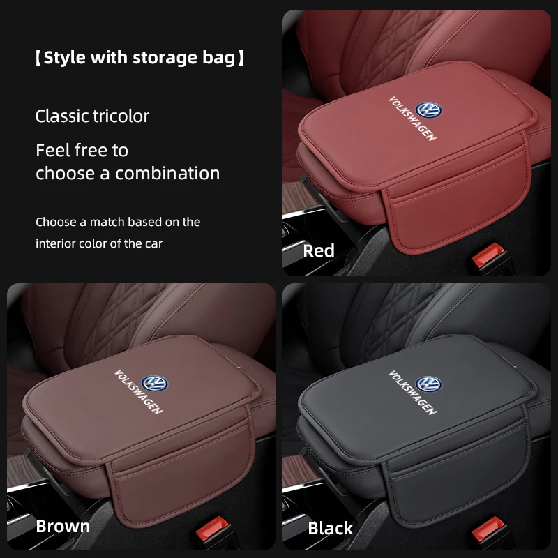 폭스바겐 GTI 폴로 골프 MK6 파사트 B6 티구안 CC 아르테온 제타 ID.3 T-ROC용 자동차 팔걸이 매트 센터 콘솔 가죽 보호 쿠션