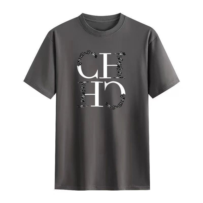 CH Letter Printed Fashionable Black T-shirt Trendy Streetwear Fashionable Men's and Women's Casual Loose Short Sleeved Top 6