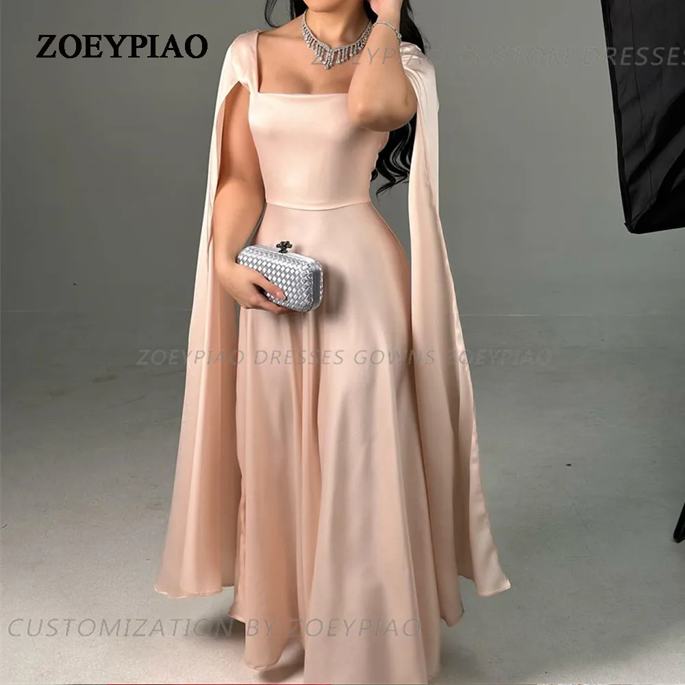 

Light Pink A Line Evening Dresses Glitter فساتين سهرة Women's Cape Sleeves Arabic Prom Dresses Formal Occasion Party Dress