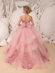 Purplr Applique Flower Girl Dress For Wedding Tulle Sleeveless Fluffy Elegant Child Communion Birthday Party Dresses Girl Gifts