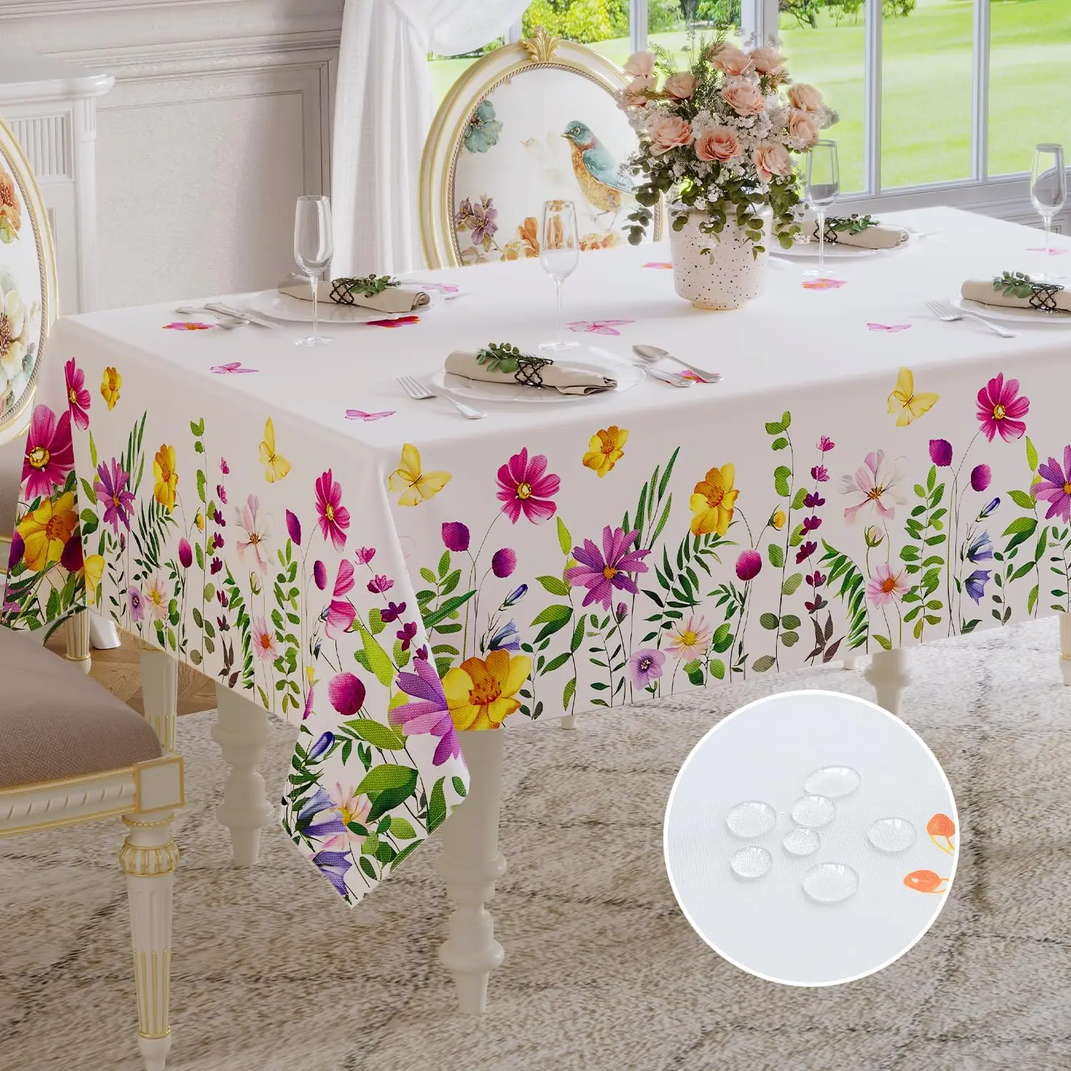 Spring Waterproof Floral Pattern Tablecloth  Kitchen Dining Table Decor Washable Table Cover Outdoor Picnic Party Wedding Decor 5
