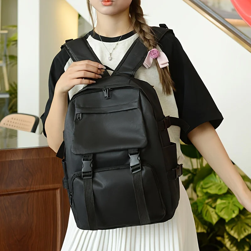 Preppy Students Backpack Large Capacity Button Travel Bag Solid Simple Harajuku Chic Fashion Retro Unisex children backpack students backpack 1PC