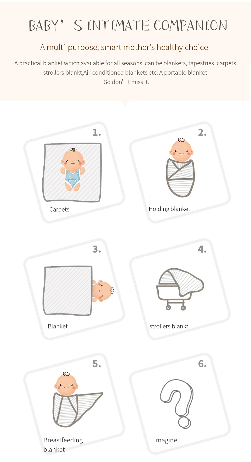 Description Picture 4 of itemBaby Blankets All Seasons Comfortable Newborn Boys Girls Cotton Stroller Bassinet Swaddle Wrap Sleep Covers Stuff 100*80cm Mats