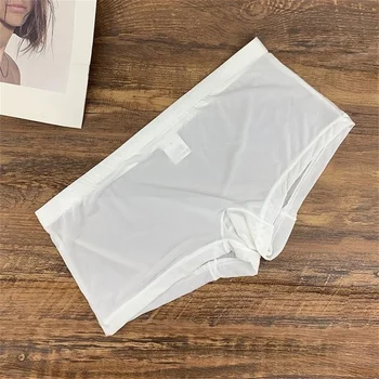 Boxer in nylon ultra sottile Pantaloncini in seta di ghiaccio da uomo Intimo a vita bassa Traspirante Tronchi maschili taglie forti M-XXL 1