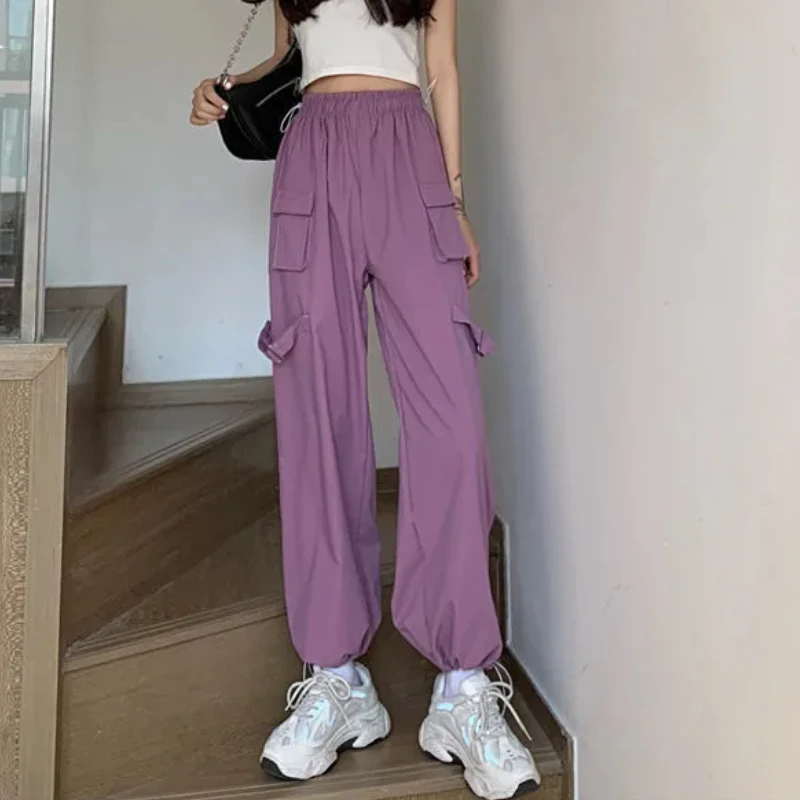 

Feiernan Harajuku Drawstring Cargo Pants Women Summer High Waist Wide Leg Trousers Punk Gothic Streetwear Female Pockets Korean
