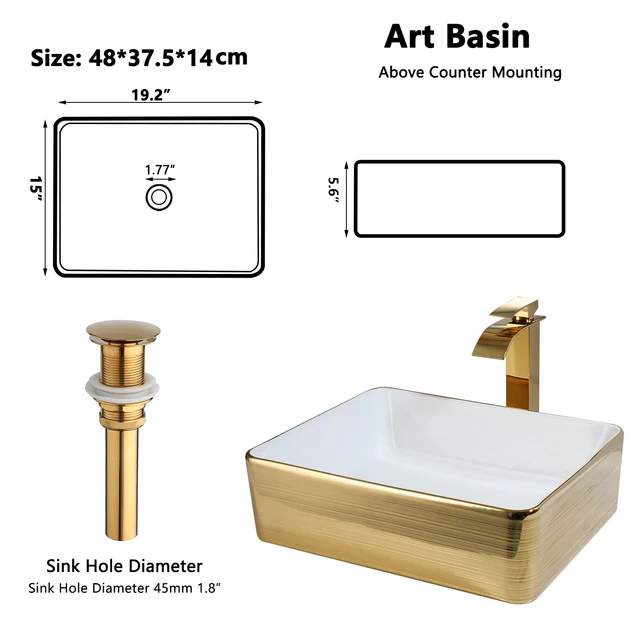 YANKSMART ยุโรปสไตล์ชุดอ่างล้างจานห้องน้ําอ่างล้างหน้า Golden ก๊อกน้ํา Pop Up ท่อระบายน้ํา Combo High-end เซรามิคอ่างล้างหน้าก๊อกน้ําชุด 6