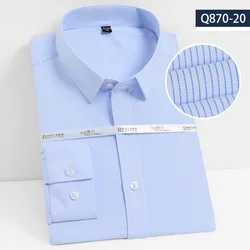 Bamboo Fiber Men's Dress Shirt Long-Sleeved Business Casual Elastic Stripe Professional Wear Formal Social Shirts Men Clothing