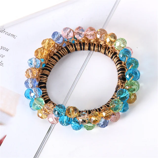 1pc Women Crystal Pearls Hair Rope Handmade Elastic Beaded Ponytail Holders Hair Ties For Women