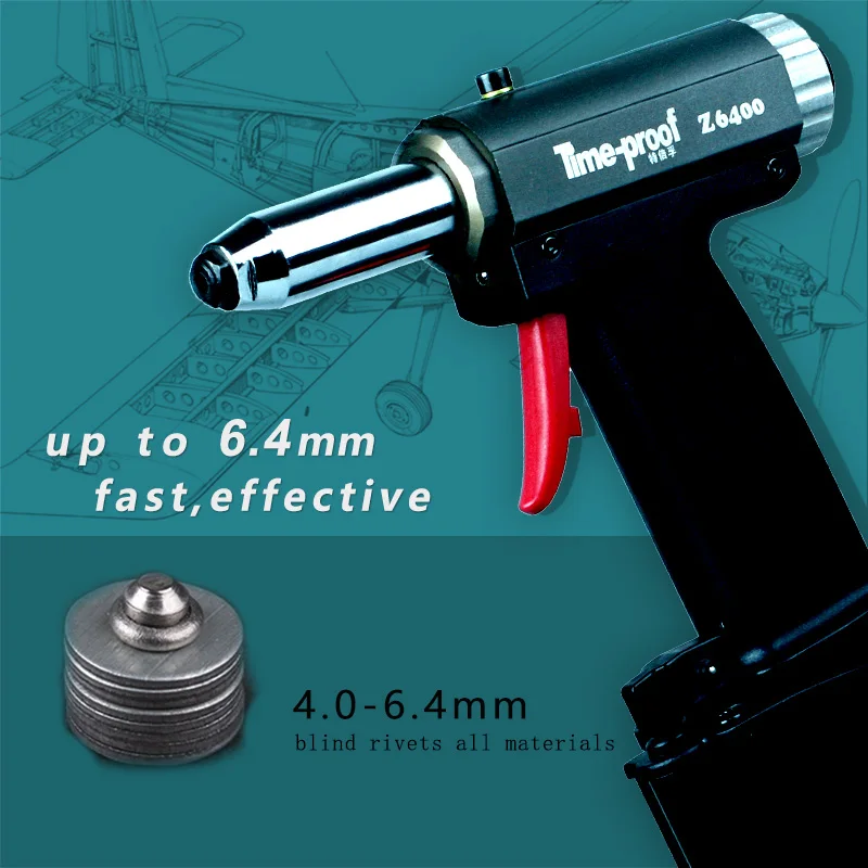 up to 6.4mm Air Rivet Gun Pneumatic Riveting Tool Riveter for 4.0-6.4 mm Blind Rivets Z6400 2