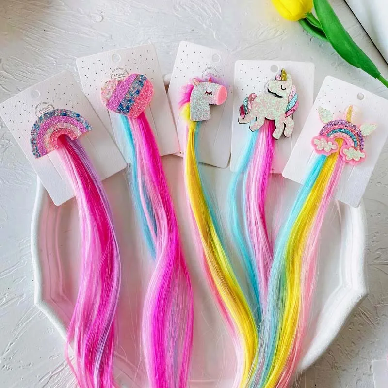 Einhorn Bunte Perücke Haarnadeln Haarschmuck Haarspange Kunsthaar Twist Braid Einhorn Mottoparty Dekoration