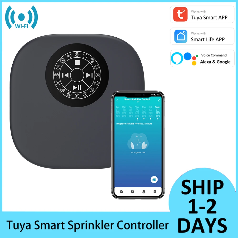 Tuya Smart Home 16 Zone Wifi Watering Timer Irrigation Sprinkler Controller Remote Access Weather Aware Timer Valve Alexa Google