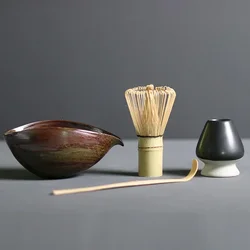 Handmade Matcha Tea Set with Bowl, Whisk, Scoop, and Stand - Traditional Japanese Gift Collection (4pcs-1)