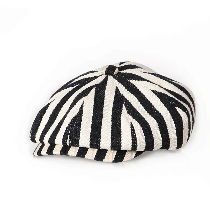Newsboy Hats for Women Classic 8 Panel Striped Peaked Berets Cap Parent-child Yarn-dyed Denim Thick Striped Cloth Painter Hat