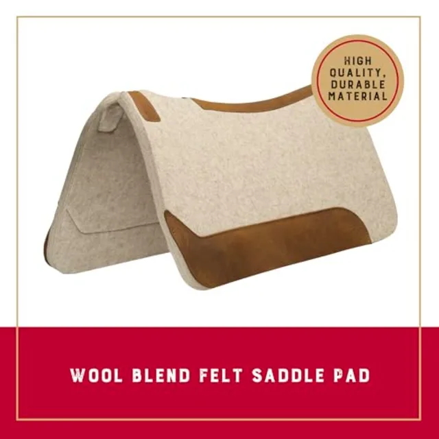 Western saddle pad for horse protection contoured wool blend felt tan shock absorbing and durable