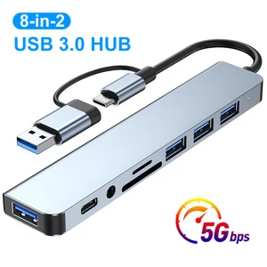 8 Port  USB 3.0 HUB USB C HUB Dock Station OTG Adapter 5Gpbs High Speed USB 3.0 2.0 Splitter 3.5 Audio for Macbook Pro Air