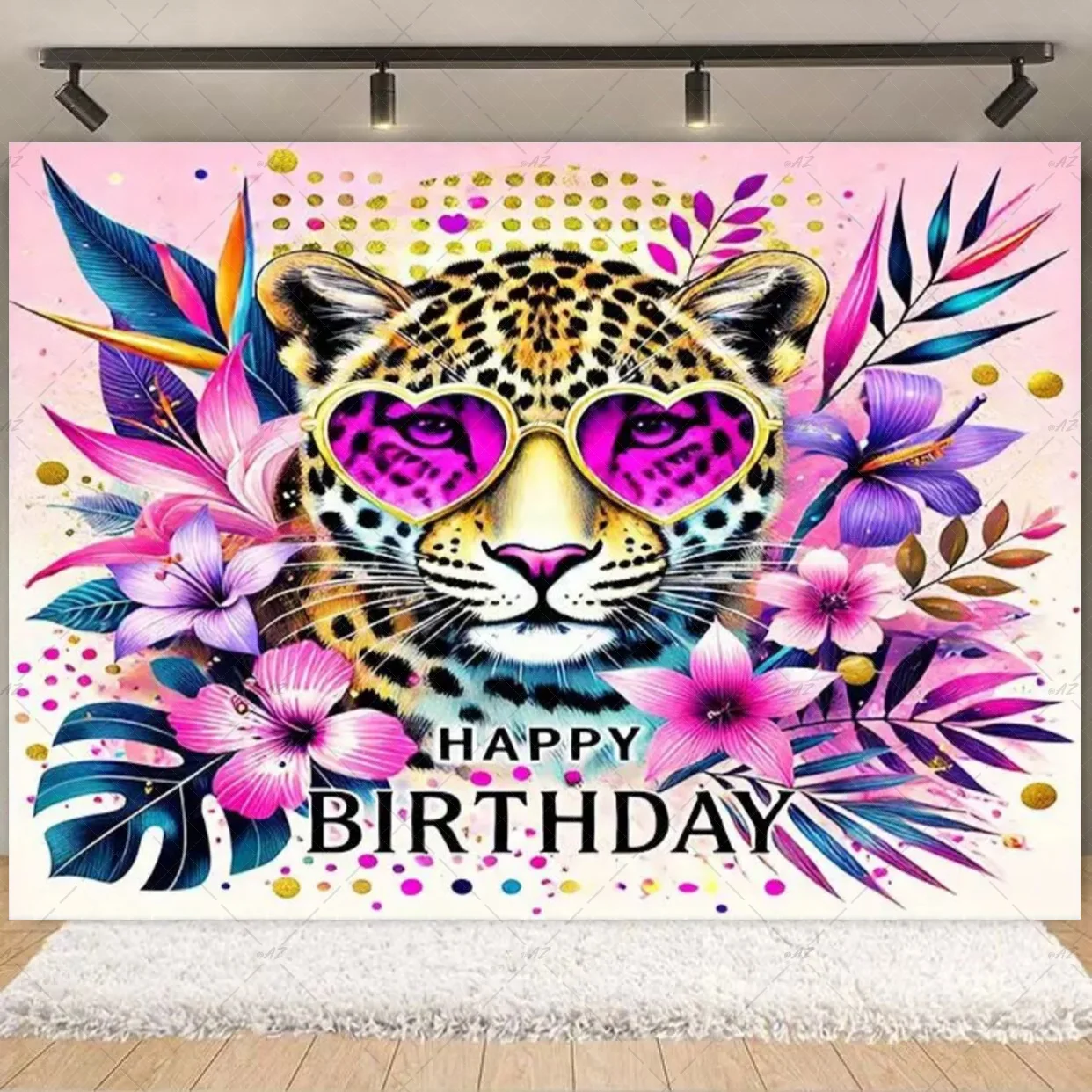 Goldener glänzender Leopardenmuster-Hintergrund, Geburtstag, bunter rosa Leopardenmuster, Partydekoration, Fotografie-Hintergrund, Geschenke für Mädchen und Jungen – Detail 14