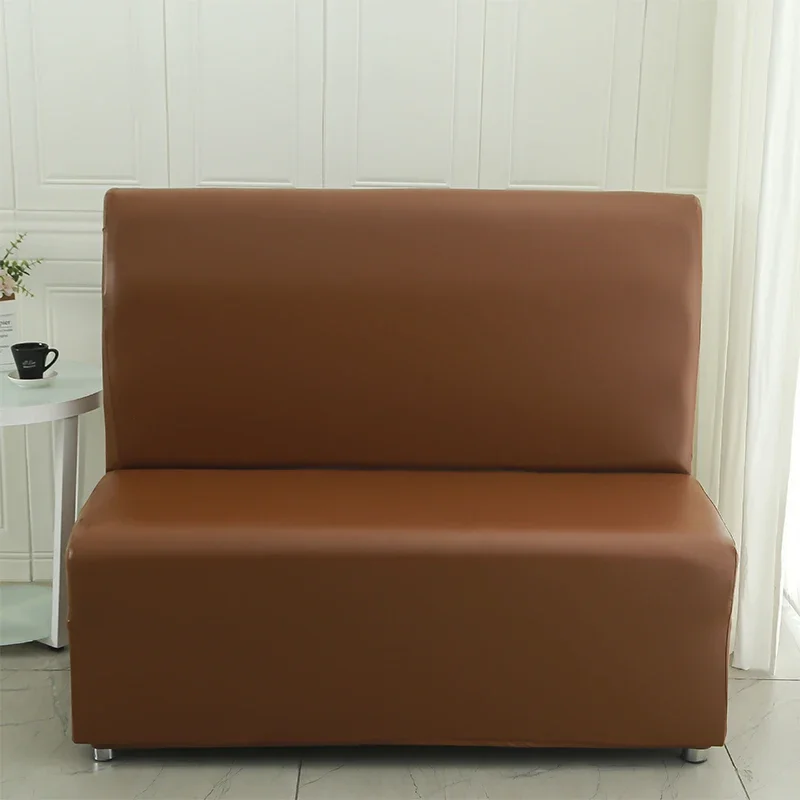 Armless Sofa Cover Hotel Restaurant Home Internet Bar Cafe Stretch Slipcover All-inclusive PU Leather Spandex Couch Cover 5
