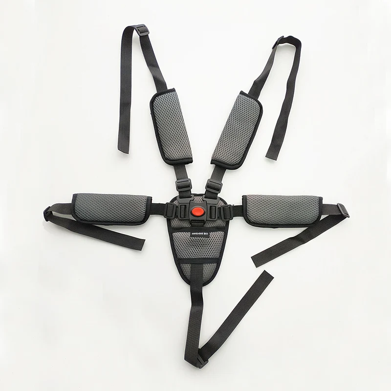 MigWoo 5-Punkt Sicherheitsgurt Für Hochstuhl & Kinderwagen - Mit Lätzchen Grau