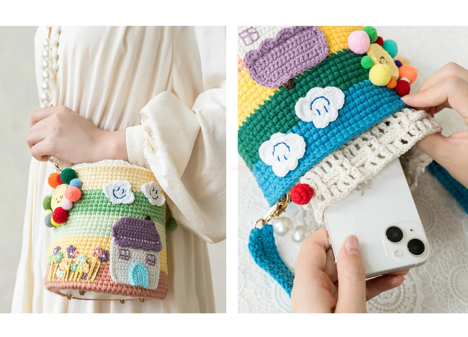 Knitting Bag Woolen Yarn Handmade Woven Handbag Square Crochet Purse  18*5*13 CM | eBay
