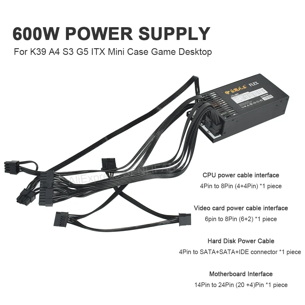 Completa Modular 1u Mini Itx Fonte de Alimentação 600w Novo Atx600w 400w Flex Atx Psu para K39 a4 s3 g5 Itx Mini Case Enp7660b - Imagem 2