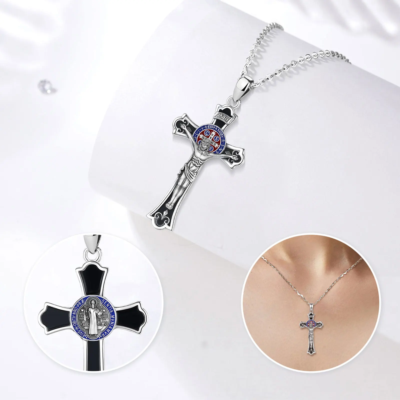 Holy Armor Benedictine Cross Silver Necklace - Image 3