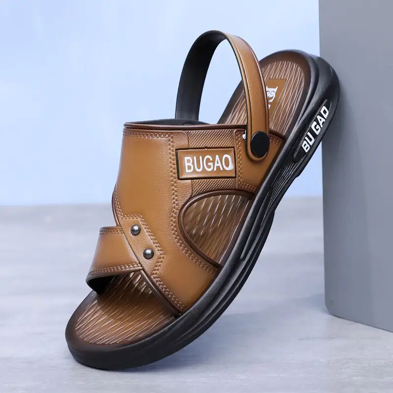 Men's Summer New Open-Toe Youth Beach Shoes Two-Purpose Sandals Anti-Slip Casual Style PVC Material Comfortable Slip-On Sandals