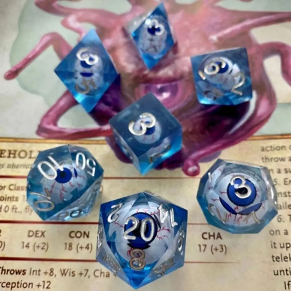 Eyes Liquid Core Handmade Dice Resin Dice Set Handmade Polyhedral Funny Death Peep Eye Liquid Core 7Pcs