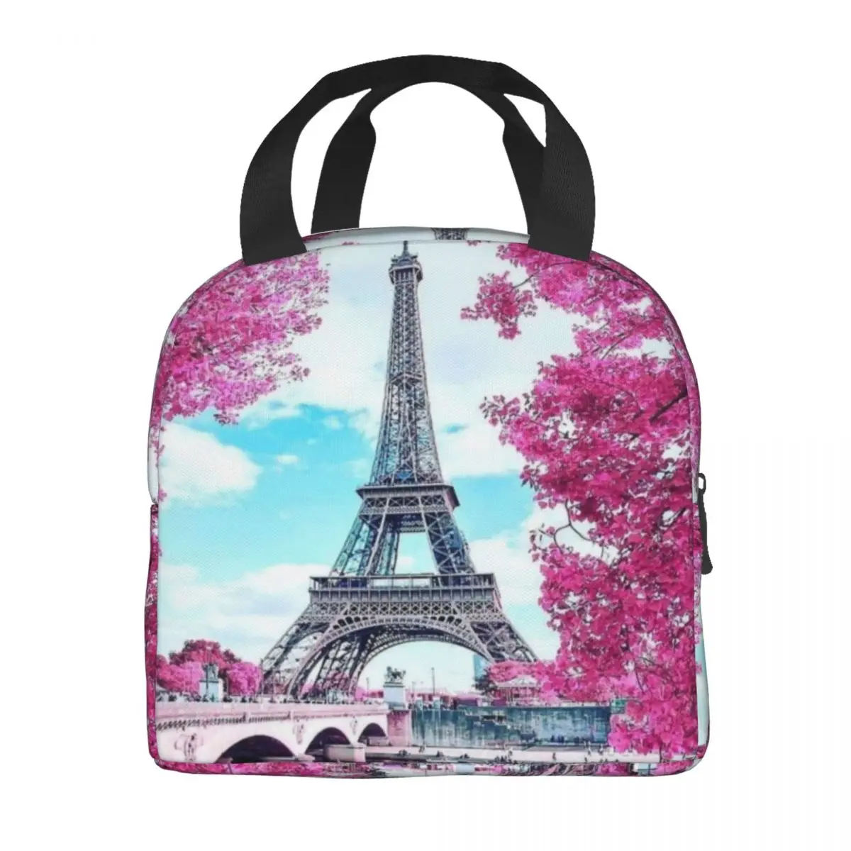 Eiffel Tower Paris Floral Lunch Boxes Women Romantic Landscape Thermal Cooler Food Insulated Lunch Bag School Children Student