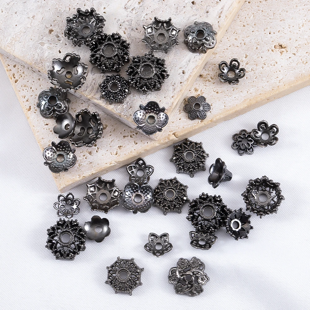 20 Stück 10 Stück Pistole schwarze Blumenkappe Perle Legierung Schmuck Zubehör Blumenhalter Spacer Bulk DIY Perlen Armband Halskette Zubehör – Detail 6