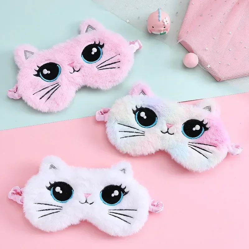 CutePlushSleepMaskBigEyesPlushEyeMaskKidsCatCuteEyeMask