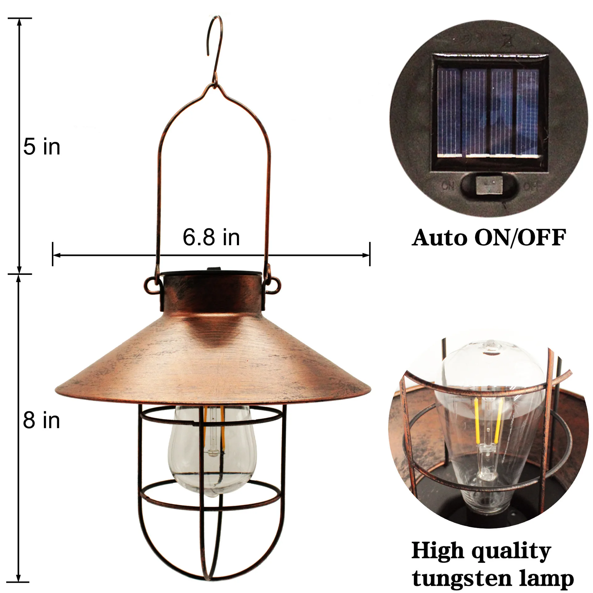 string solar lights Solar wrought iron tungsten light bulb disc hanging lamp garden outdoor patio decoration Edison retro lantern solar panel lights