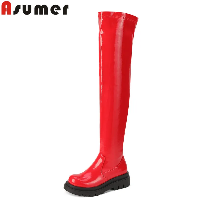 

ASUMER 2024 Size 33-43 New Microfiber Over The Knee Boots Sexy Ladies Zipper Winter Boots Square Med Heels Platform Shoes