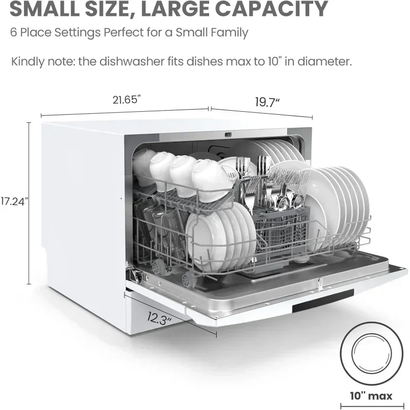 QWCOMFEE’ Portable Mini Dishwasher,6 Place Settings,with 8 Washing Programs,Speed,Baby-Care,ECO&Dish Washer for Dorm,RV&amp 2