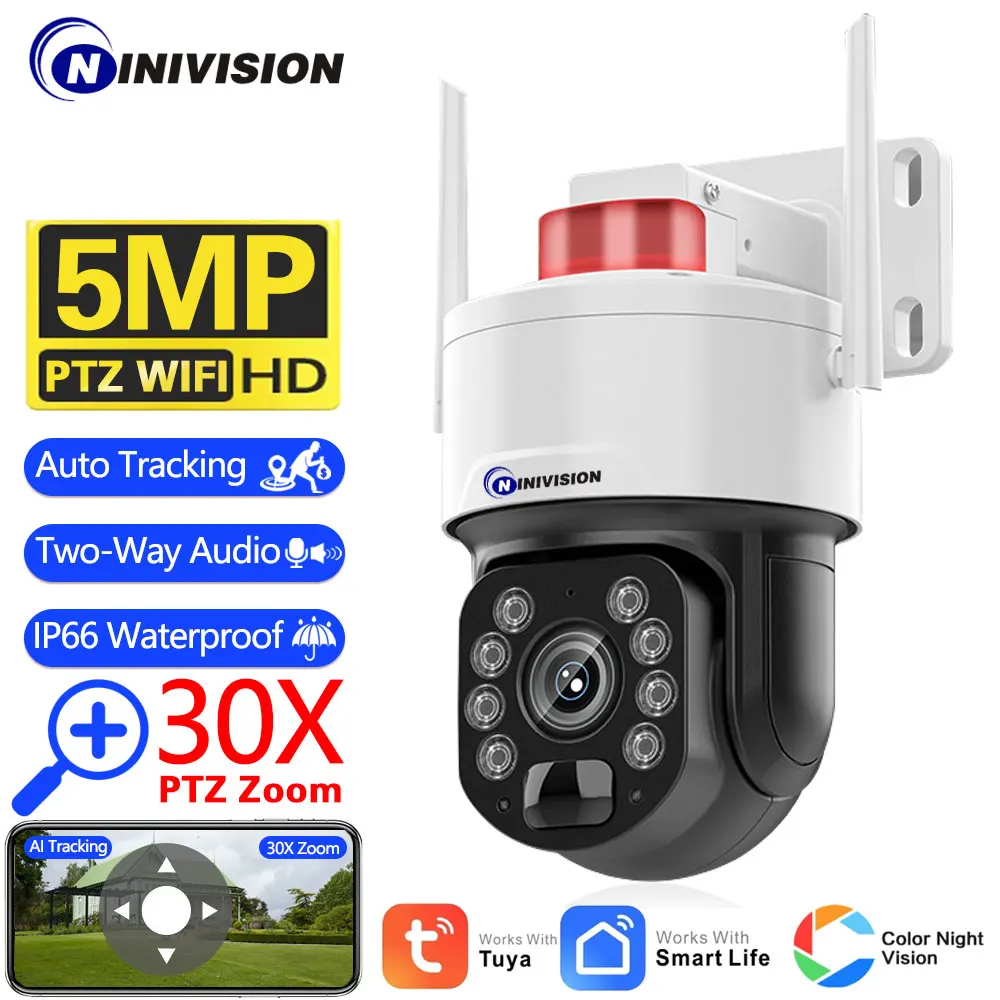 

Tuya Smart Life 5MP 30X Zoom Wifi IP Security Camera Outdoor 2-Way Audio Auto Tracking PTZ Wireless CCTV Surveillance Camera 4K