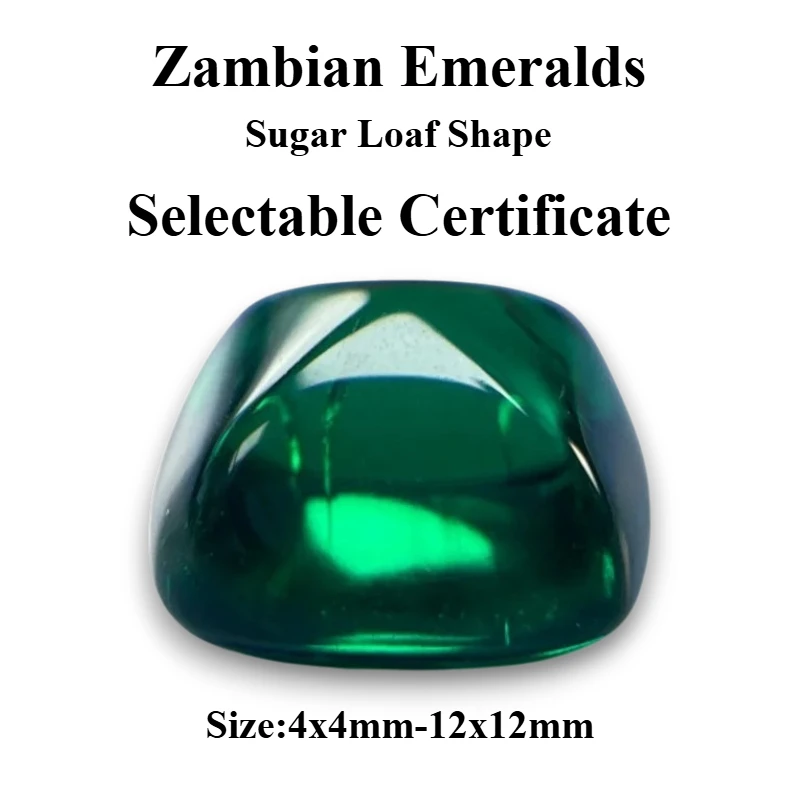 Hochwertiger, im Labor gezüchteter Zambian-Smaragde, Zucker, Laibform, Charms, Edelstein für DIY-Schmuckherstellungsmaterialien, wählbares Zertifikat