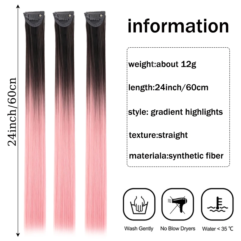 LUPU Hair Clips Hair Extensions Wig Synthetic Long Straight Gradient Color Clip-in Hair piece Hair Clips for Hair for Women Wear