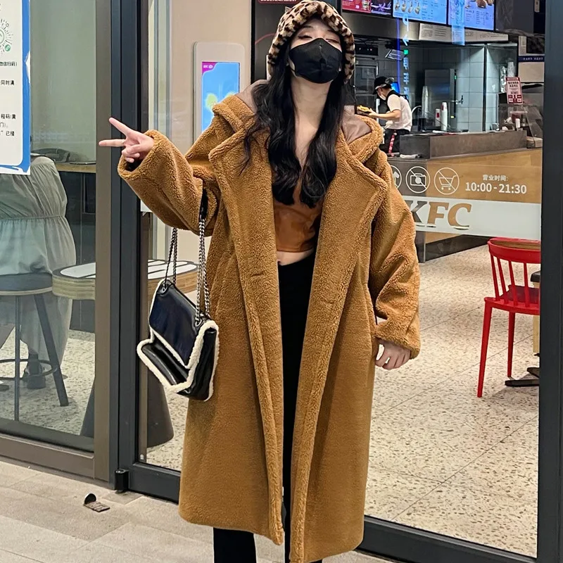 

New Fashion Long Thick Lamb Fur Coat Women Hooded Outerwear Winter Korean Granular Velvet Warm Fur Jacket Ladies Overcoat H2653