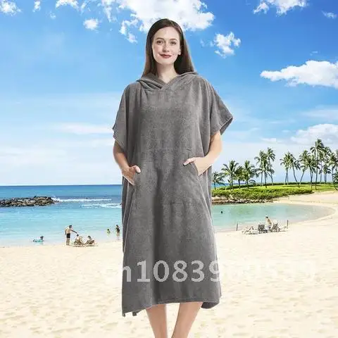 

Quick Dry Microfiber Towelling Hooded Surf Poncho Changing Robe Towel Short Sleeve Bath Robe for Men and Women