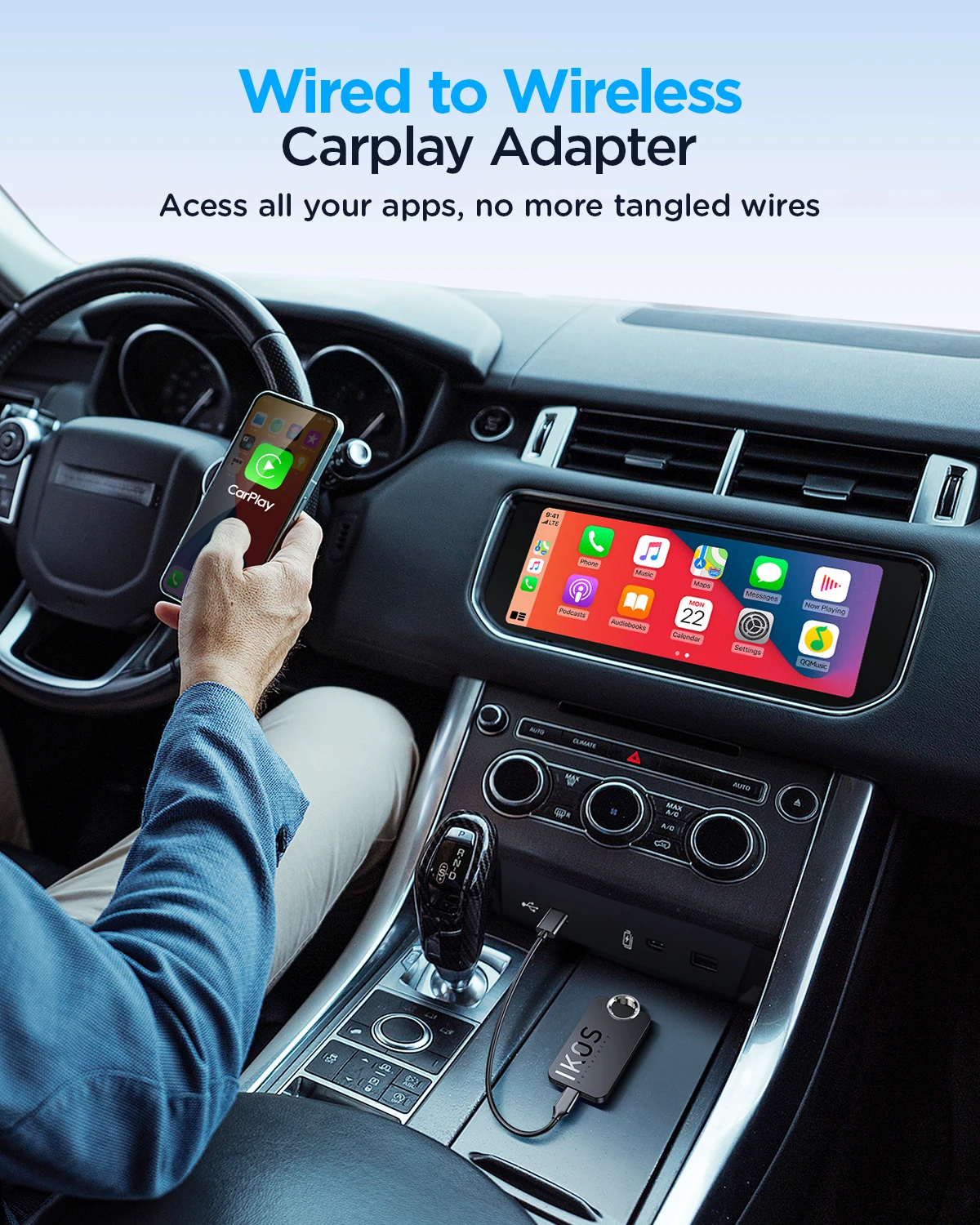 IKOS Wireless CarPlay Adapter Converts Wired to Wireless Carplay Dongle Plug and Play for Cars from and iOS 10+