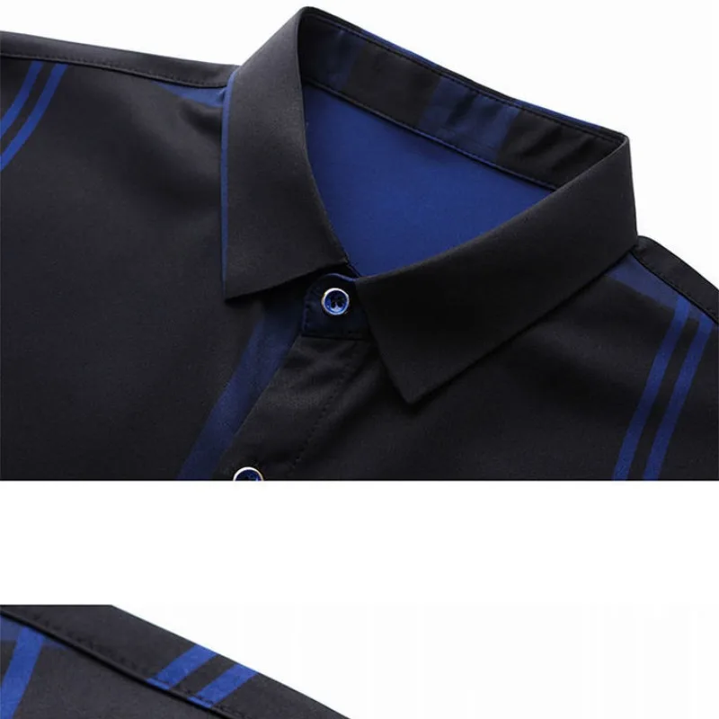 Summer Cardigan Striped Short Sleeve Men's Button Clothing Turn-down Collar Contrast Color Shirt Business Retro Casual Tops