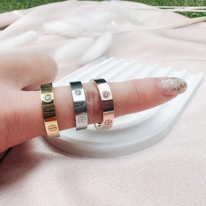 Trend Luxury Brand Cross Stainless Steel Zircon Ring With Stone For Woman Girl For Men Couple Finger Wedding Ring bague femme 3