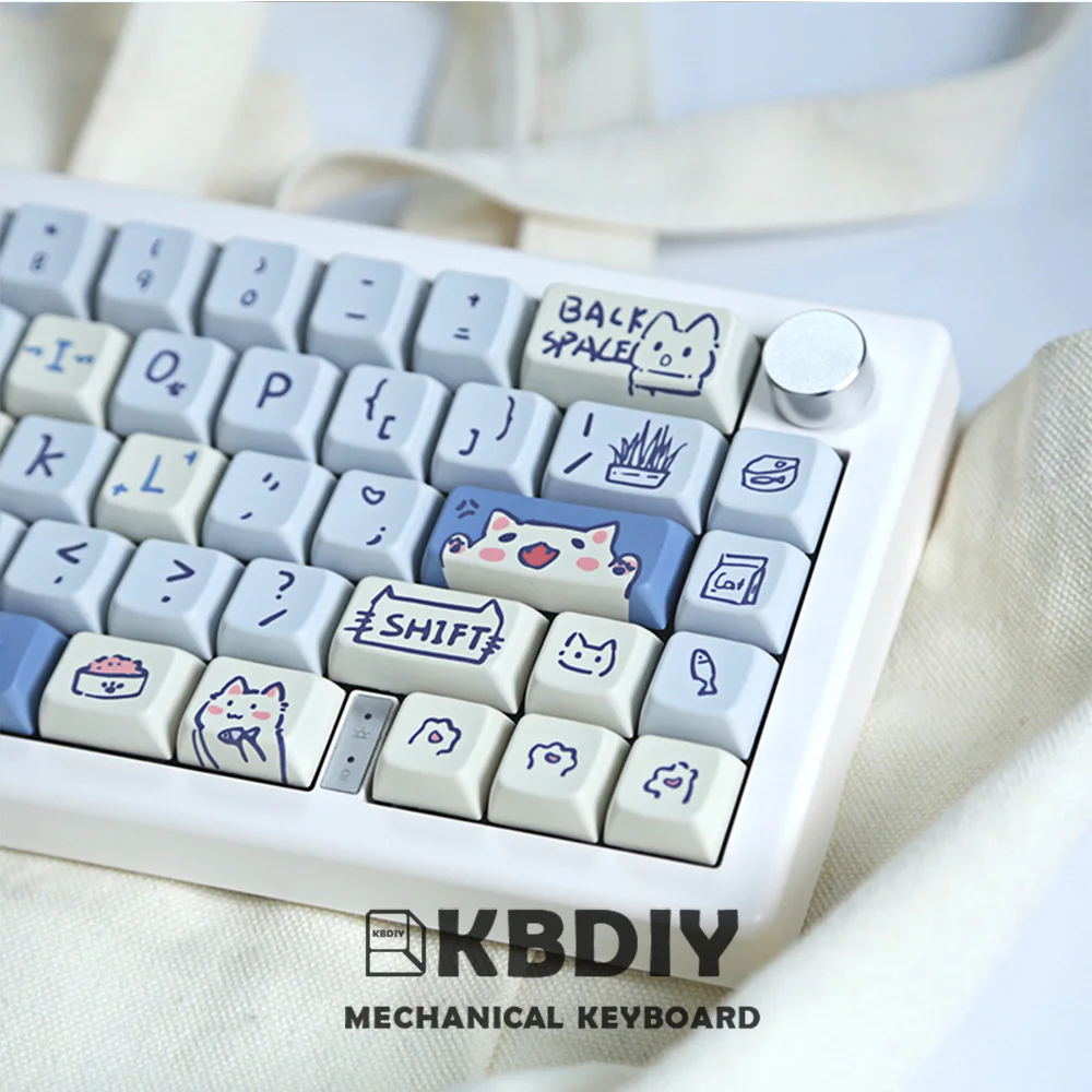 

KBDiy 148 Keys/Set PBT DYE-SUB Blue Meow Cute Keycaps DIY Custom MDA Profile MX Keycap for 61/64/68/87/96/104/108 Keyboard