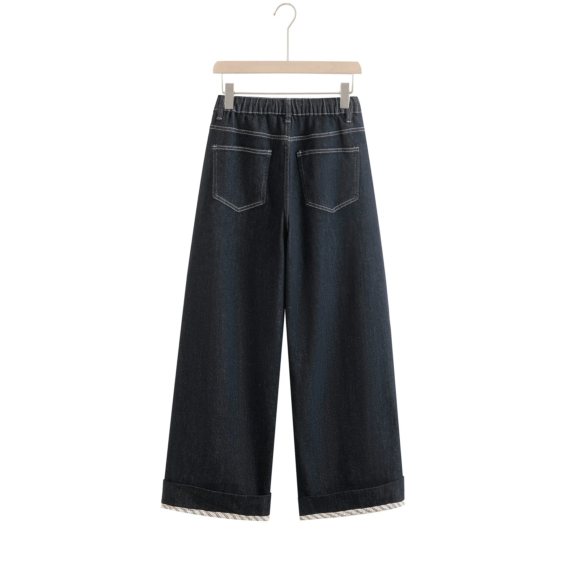 Fashion Plus Size Women's Wide Leg Jeans Autumn New Style Simple Drawstring Waist Premium Stretch Denim Full Length Pants 5353