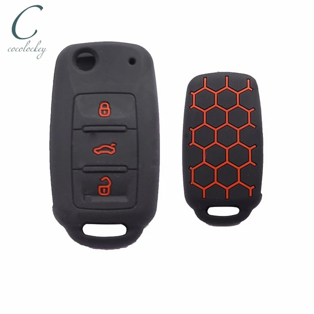 Funda protectora de silicona para llave Volkswagen VW Golf Polo Bora Tiguan  Passat Skoda Yeti Superb Rapid Octavia SEAT Leon Ibiza 3 botones (rojo)