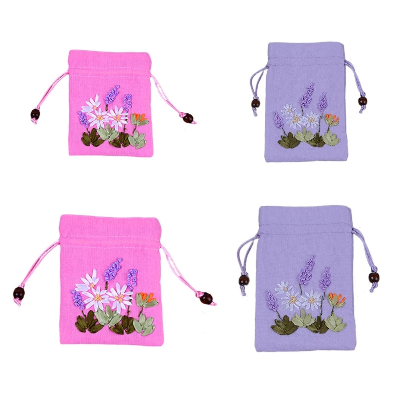 Embroidery Printed Lavender Imitation Hemp Bag Wedding Party Small Gift Packaging Bag Home Decoration Ornaments