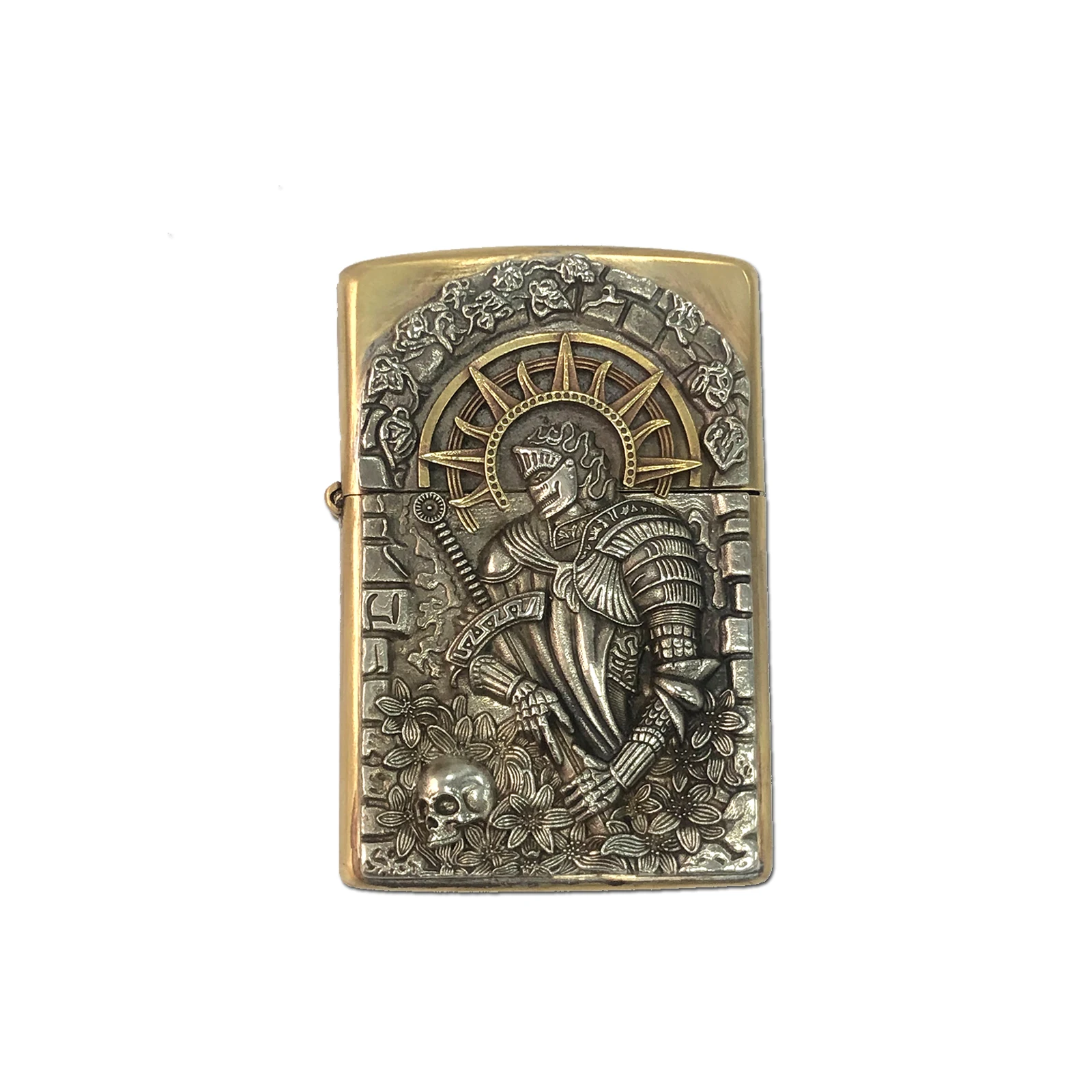 

Outdoors Oil Lighter Storage Container Knight Skull Sword Case EDC Tools Holder Handmade Vintage Classical Handcrafed Travel